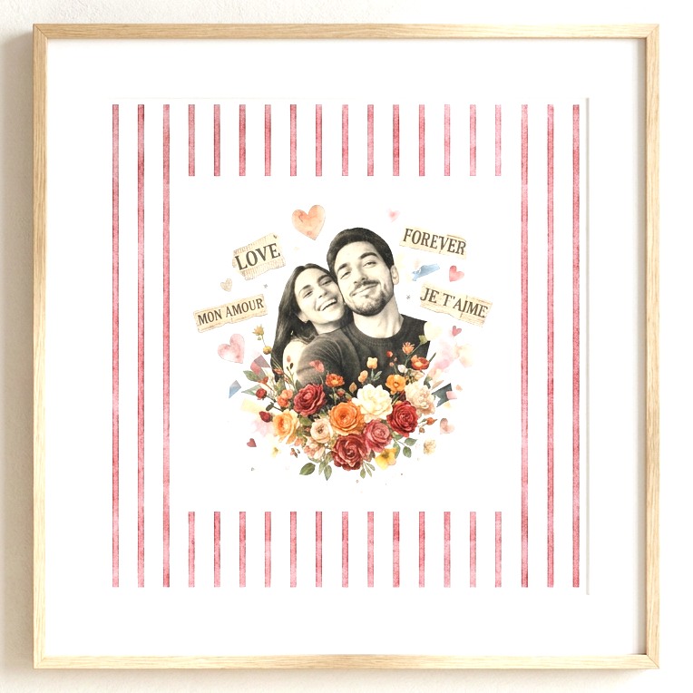 Framed watercolour print created with Recordário